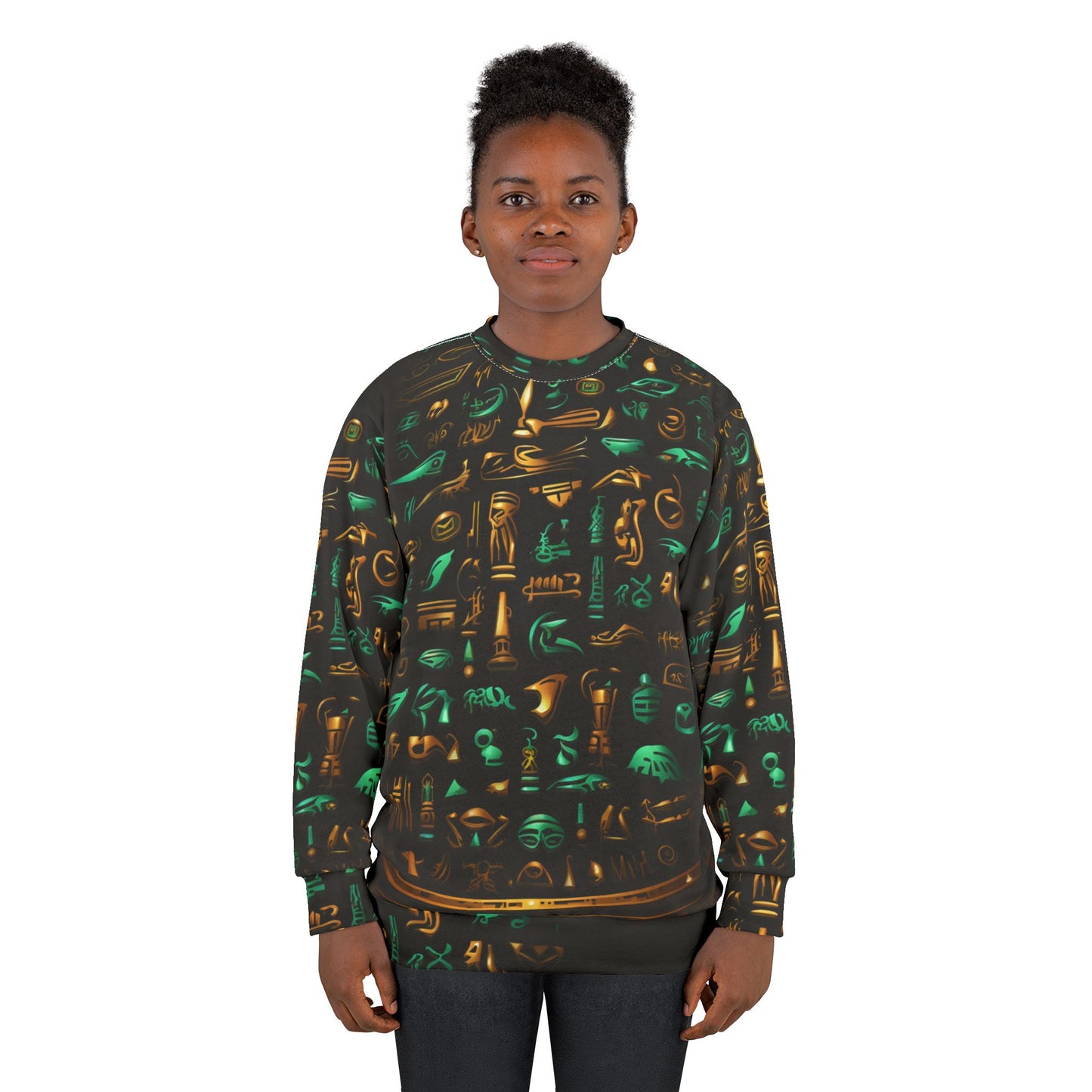 Egyptian Hieroglyphs Sweatshirt — Ancient Symbols All-Over Print