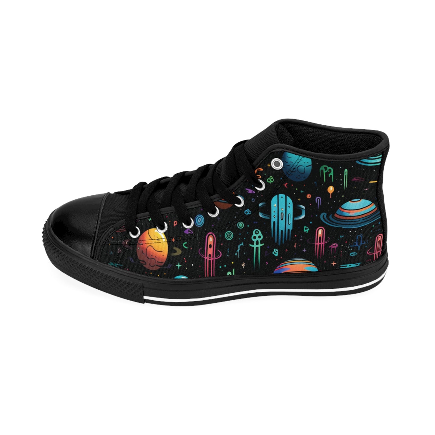 Galactic Men's Classic Sneakers, Cosmic High-Top Shoes, Space-Themed Footwear, Trendy Sneakers for Men, Unique Gift for Space Lovers
