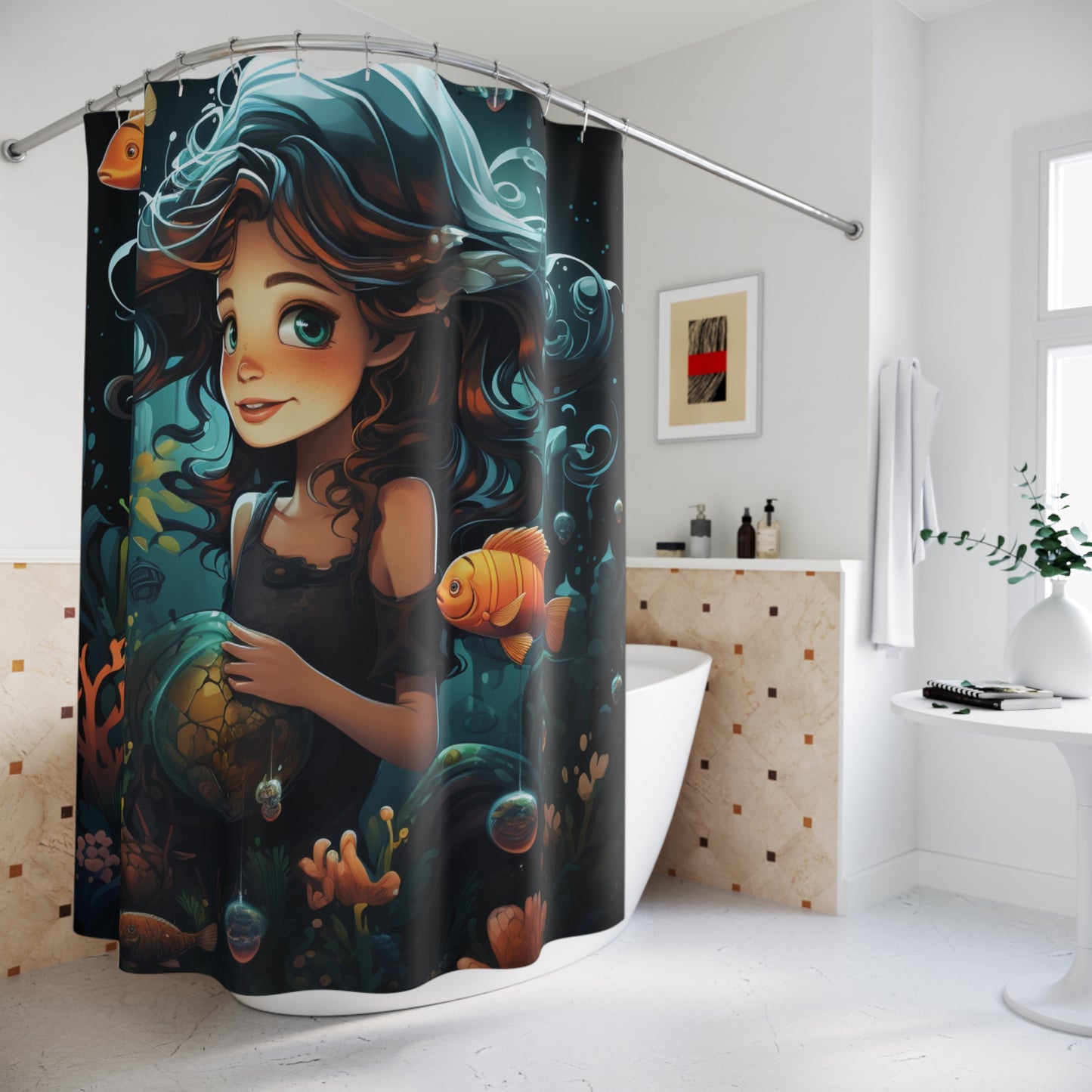 Magical Underwater Shower Curtain, Fantasy Bathroom Decor, Mermaid Illustration, Ocean-Themed Home, Unique Gift for Adults