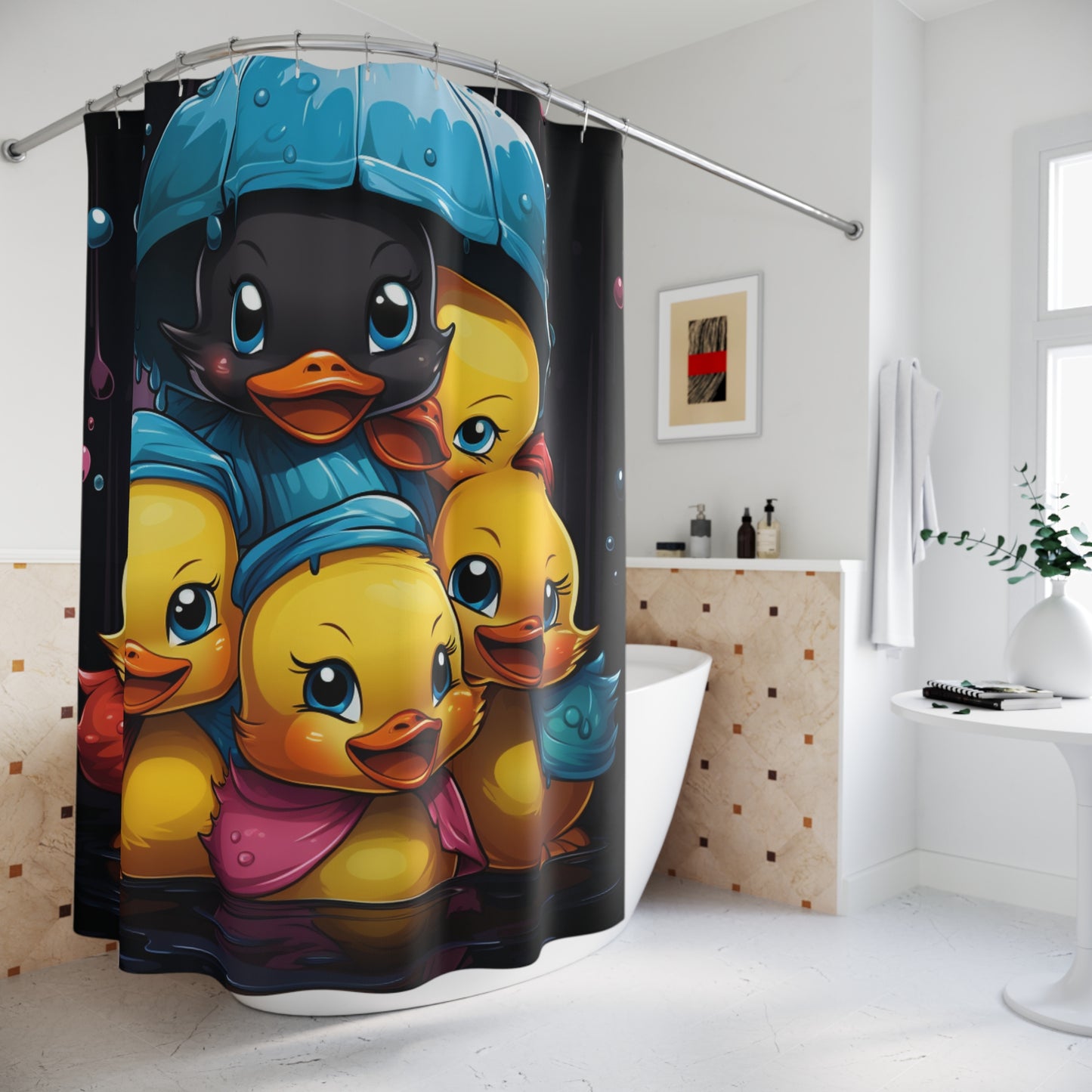 Whimsical Duck Shower Curtain, Fun Bathroom Decor, Kids' Bathroom, Rainy Day Theme, Cute Animal Design, Gift for Baby Shower
