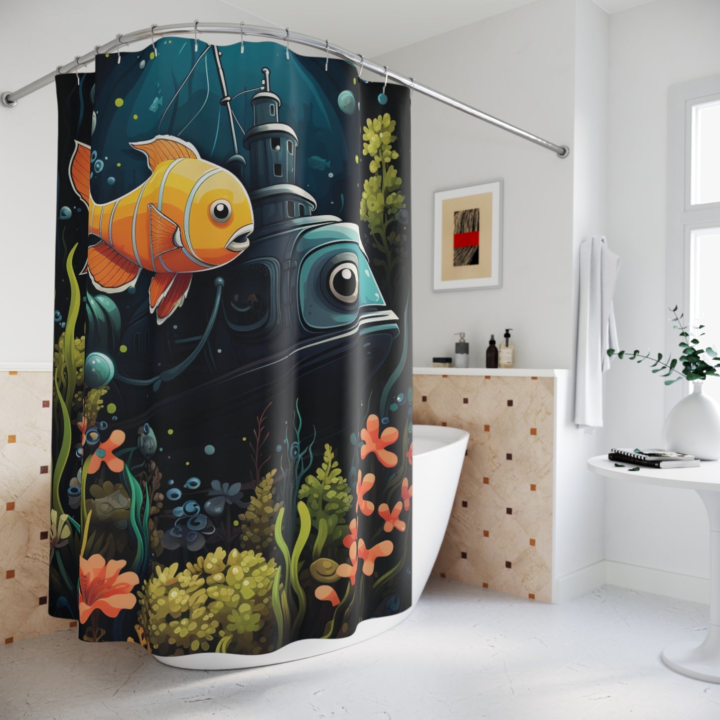 Whimsical Ocean Shower Curtain, Nautical Bathroom Decor, Fun Fish Design, Aqua Home Accessories, Sea Life Gift Idea