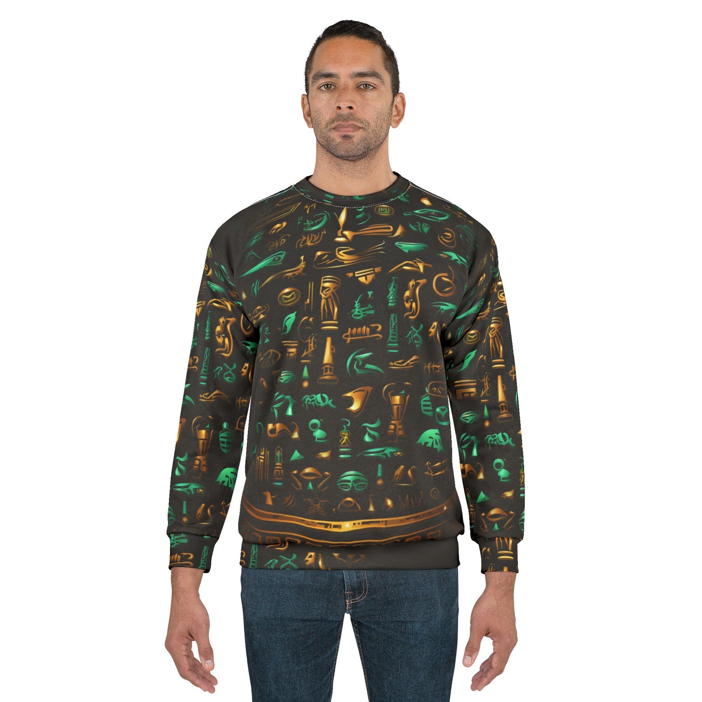 Egyptian Hieroglyphs Sweatshirt — Ancient Symbols All-Over Print
