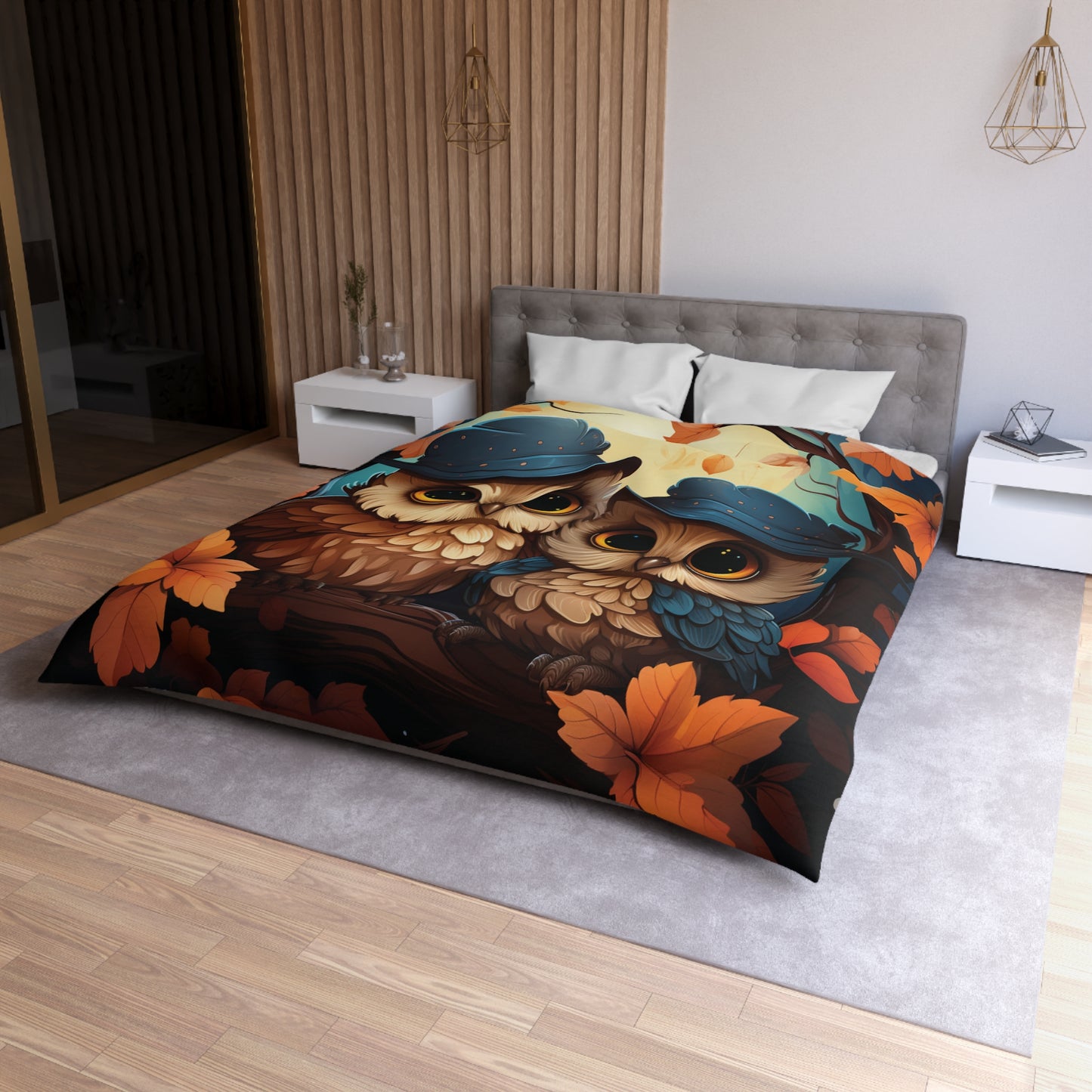 Whimsical Owl Duvet Cover - Cozy Home Decor, Bedroom Makeover, Cute Bedding for Nature Lovers, Autumn Vibes, Gifts for Animal Lovers