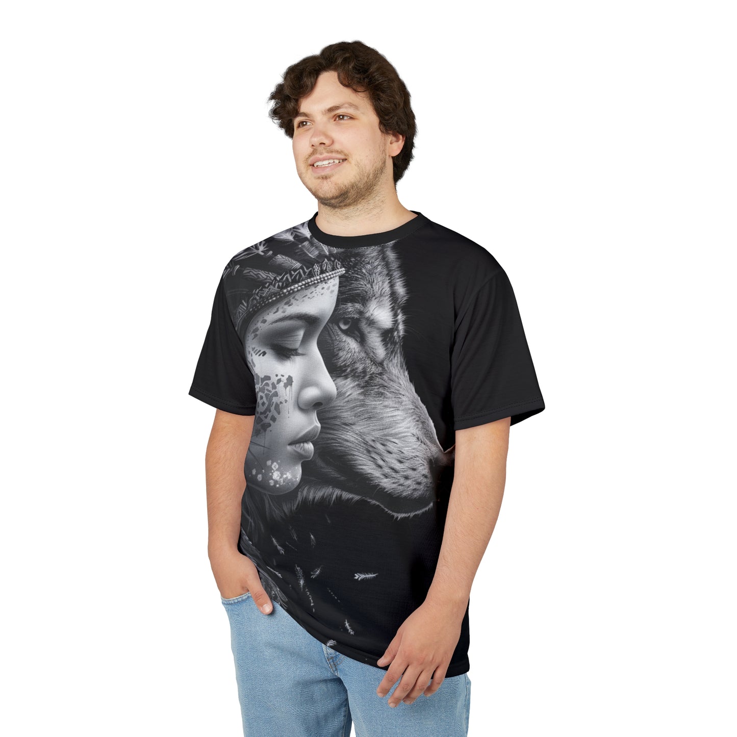 Wolf Spirit Tee — Tribal Woman & Wolf All-Over Print Shirt