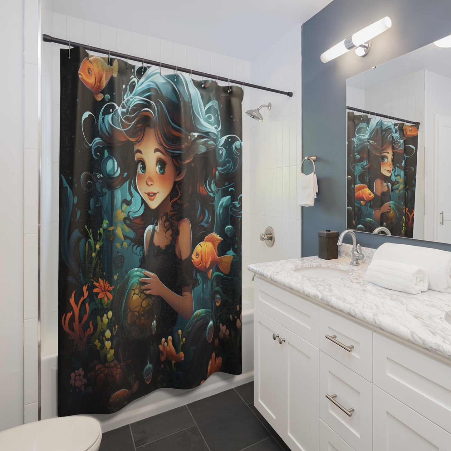 Magical Underwater Shower Curtain, Fantasy Bathroom Decor, Mermaid Illustration, Ocean-Themed Home, Unique Gift for Adults