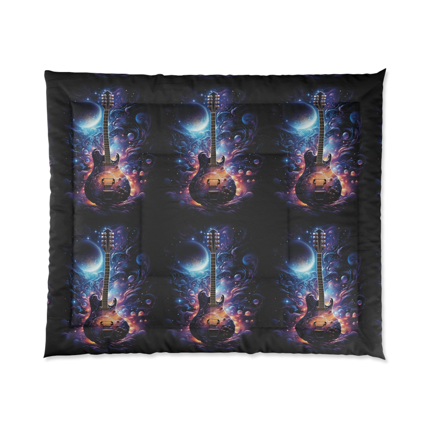 Guitar Galaxy Comforter, Cozy Bedding, Music Lover Gift, Space Decor, Celestial Bedroom, Unique Quilt