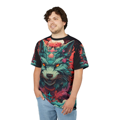 Mystic Wolf All-Over Print Tee — Neon Fox Spirit Graphic Shirt