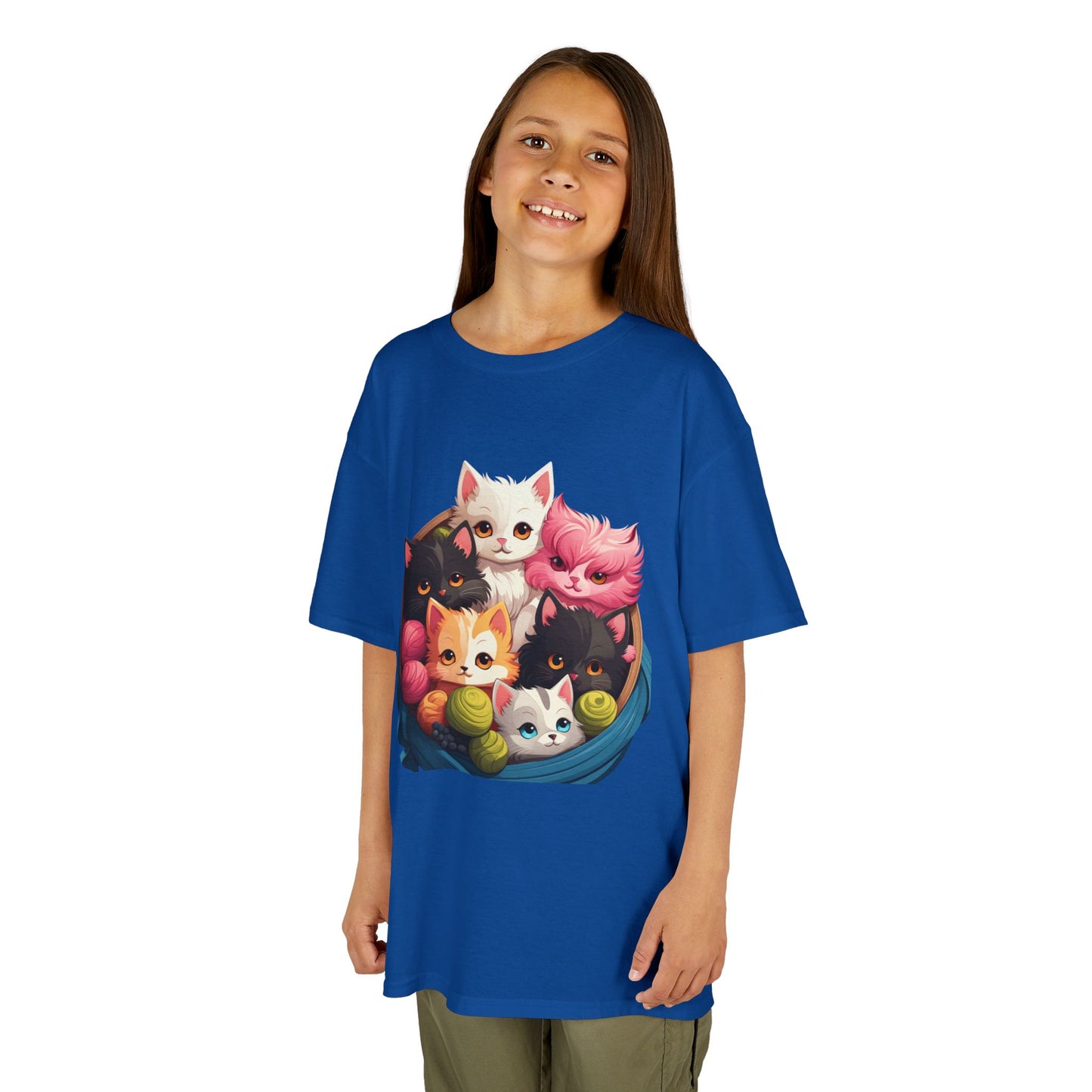 Adorable Cat-Themed Kids Heavy Cotton Tee - Perfect for Animal Lovers, Birthday Gifts, Everyday Wear, Celebration Attire, Cat Enthusiasts