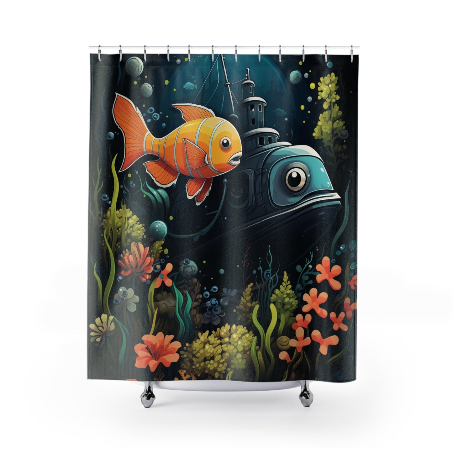 Whimsical Ocean Shower Curtain, Nautical Bathroom Decor, Fun Fish Design, Aqua Home Accessories, Sea Life Gift Idea