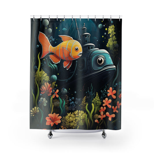 Whimsical Ocean Shower Curtain, Nautical Bathroom Decor, Fun Fish Design, Aqua Home Accessories, Sea Life Gift Idea