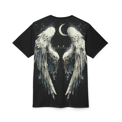 Eye of the Storm Graphic Tee — Blue Abstract Portrait All-Over Print