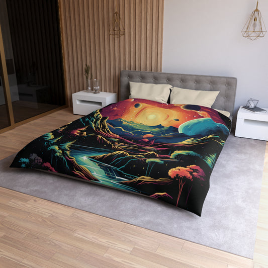 Cosmic Landscape Microfiber Duvet Cover | Galaxy Bedding, Space Decor, Boho Bedroom, Art Print Duvet, Unique Gift Idea