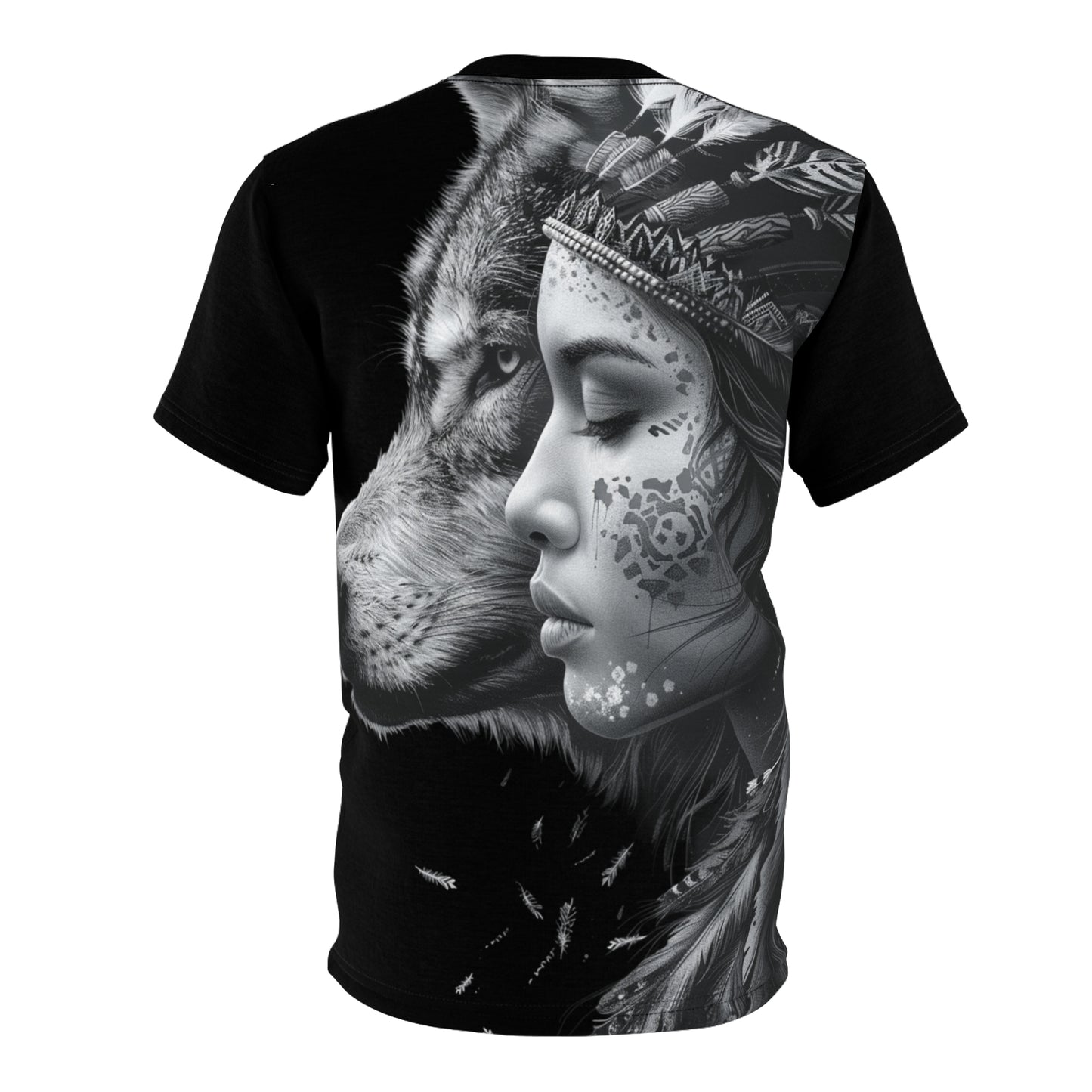 Wolf Spirit Tee — Tribal Woman & Wolf All-Over Print Shirt