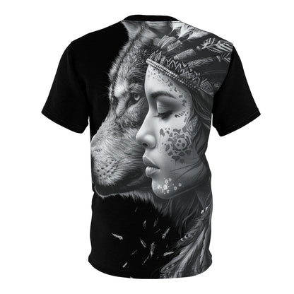 Wolf Spirit Tee — Tribal Woman & Wolf All-Over Print Shirt