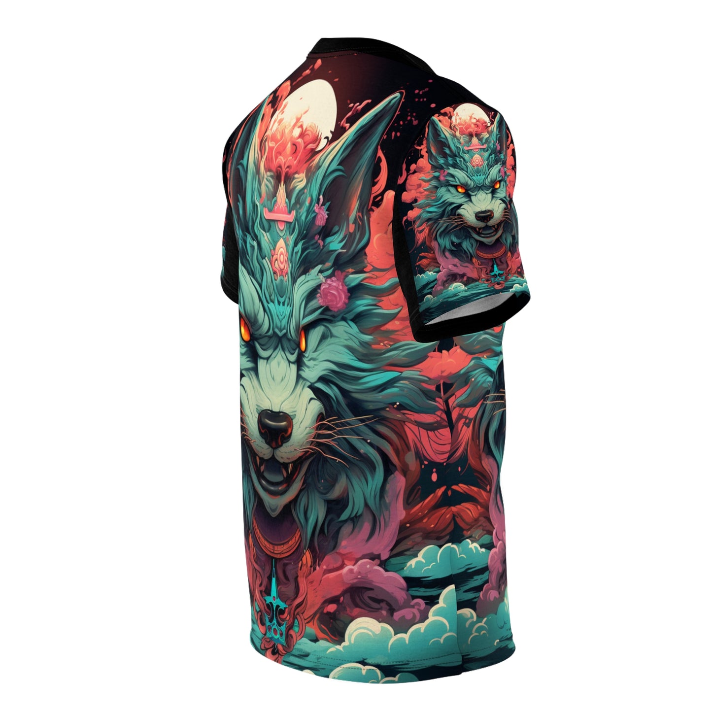 Mystic Wolf All-Over Print Tee — Neon Fox Spirit Graphic Shirt