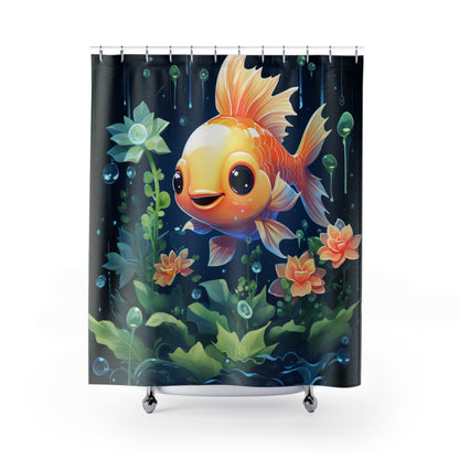Whimsical Goldfish Shower Curtain, Fun Bathroom Decor, Kids Bathroom Accessory, Gift for Fish Lovers, Playful Home Decor