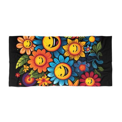 Vibrant Floral Beach Towel, Sunshine & Smiles Beach Accessory, Fun Pool Towel for Summer, Sunshine Gift, Vibrant Towel for Vacation