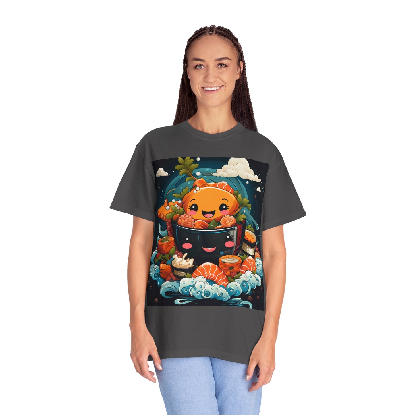 Cute Sushi Unisex T-Shirt, Fun Foodie Tee, Anime Sushi Art Shirt, Gift for Sushi Lovers, Casual Wear, Unique Graphic Tee