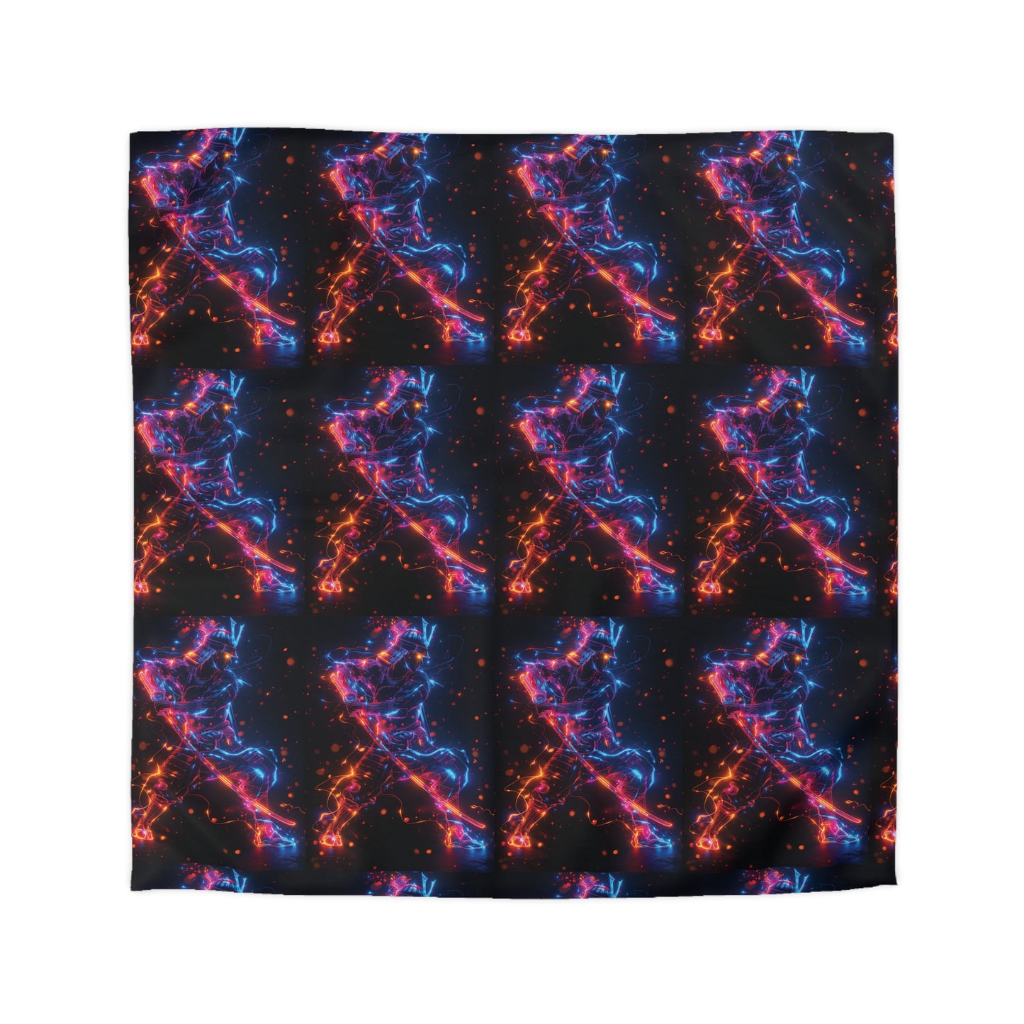 Vibrant Samurai Microfiber Duvet Cover | Futuristic Bedspread, Ninja Bedding, Anime Decor, Bedroom Makeover, Cozy Sleep