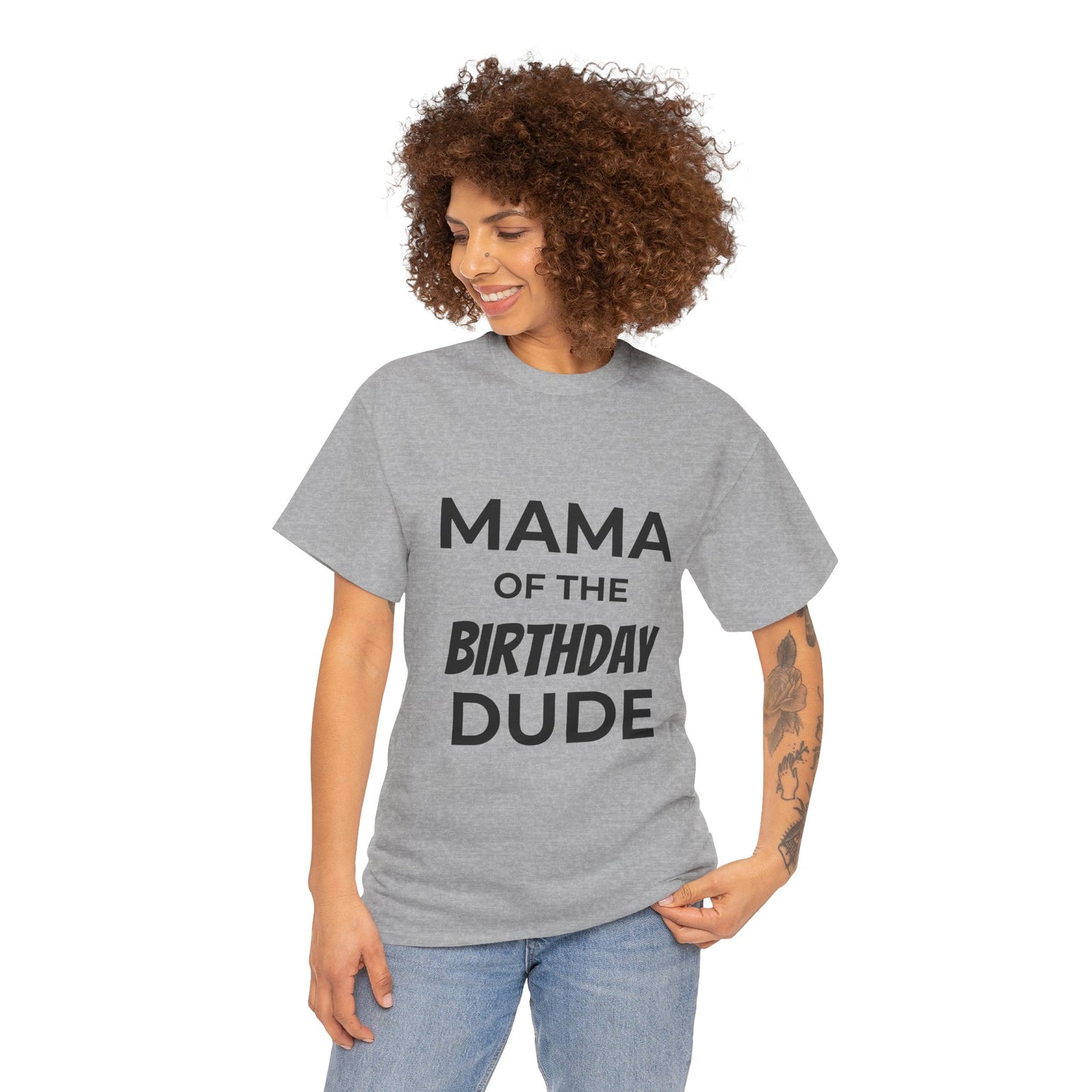 Mama of the Birthday Dude Unisex Heavy Cotton Tee, Birthday Gift Shirt, Mama Tee, Funny Mom T-Shirt, Family Celebration Shirt