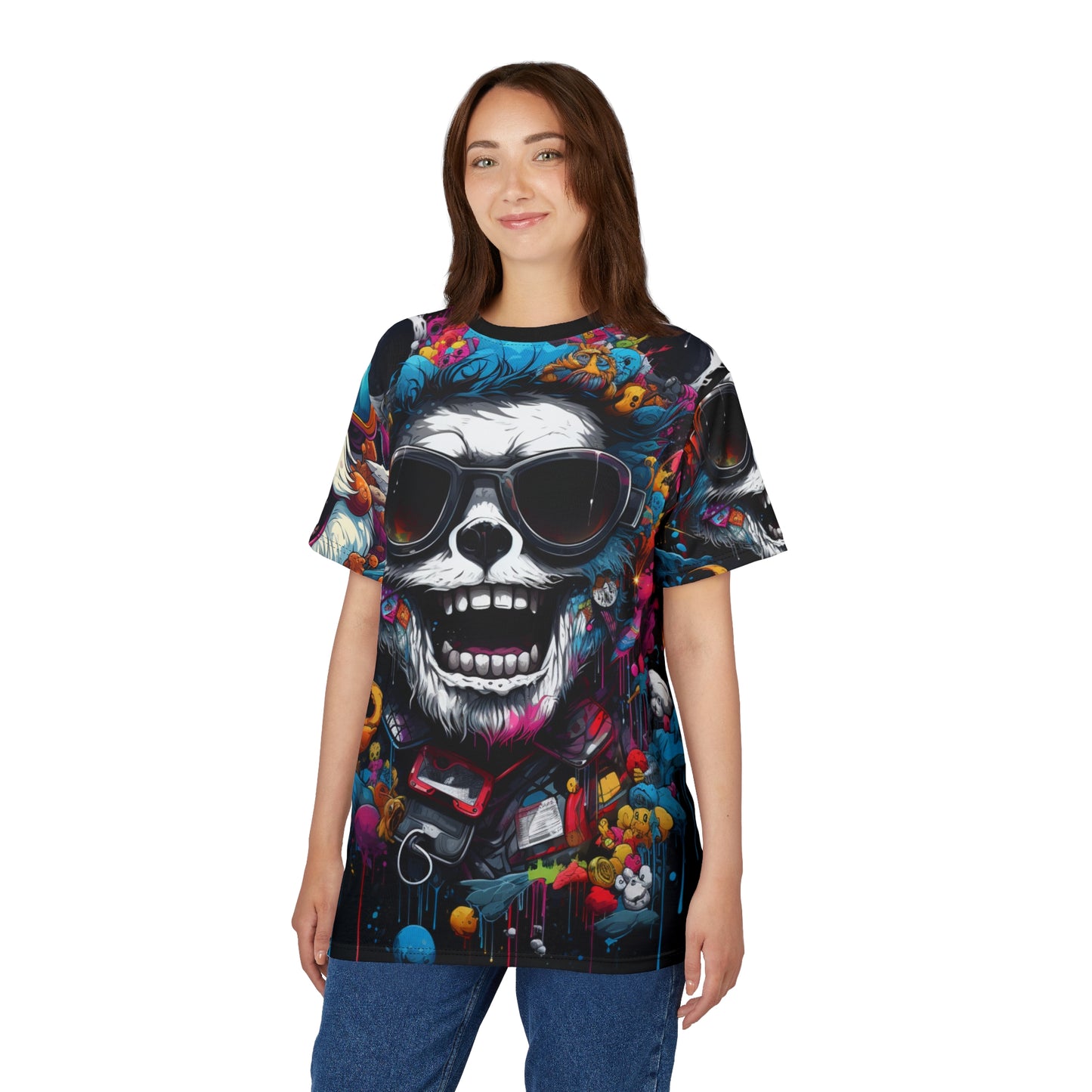 Skull Sunglasses Graphic Tee — Colorful Streetwear All-Over Print