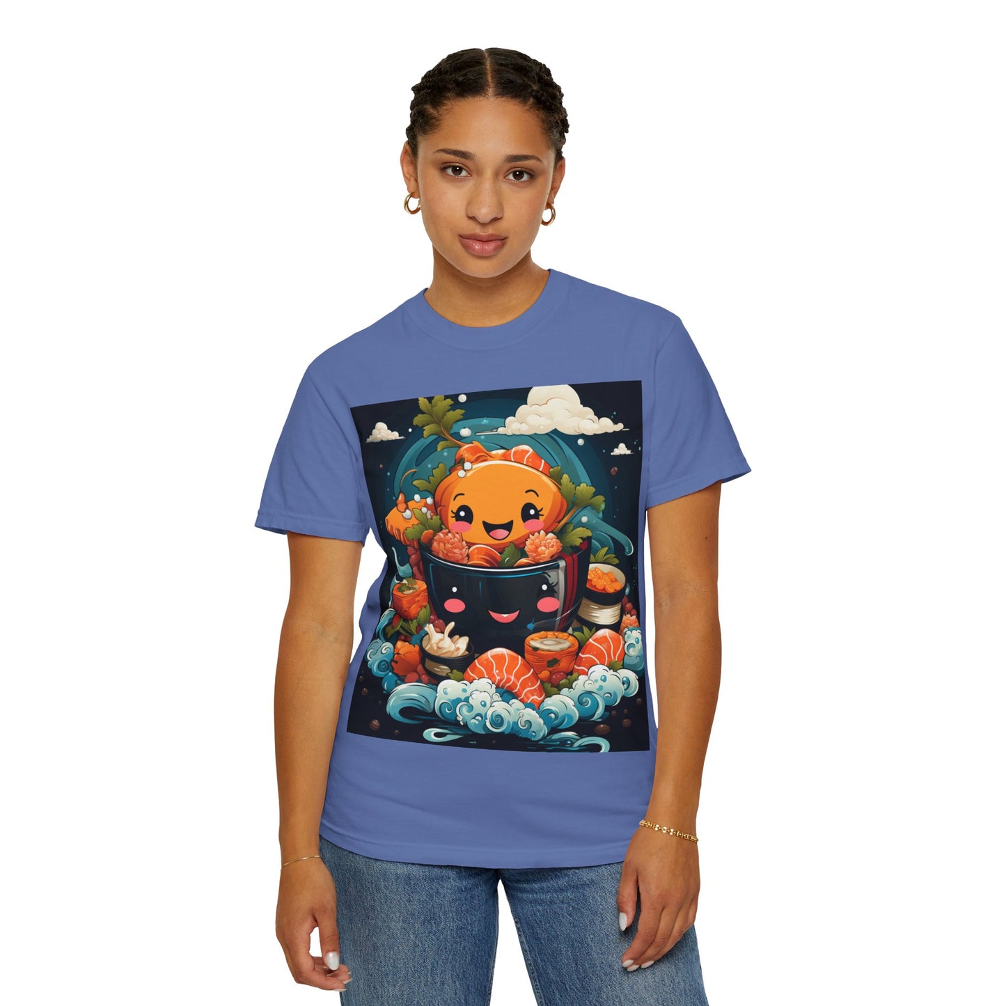 Cute Sushi Unisex T-Shirt, Fun Foodie Tee, Anime Sushi Art Shirt, Gift for Sushi Lovers, Casual Wear, Unique Graphic Tee