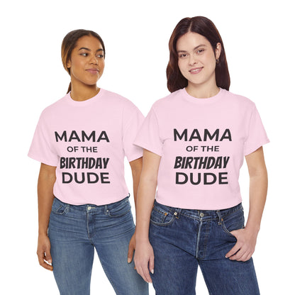 Mama of the Birthday Dude Unisex Heavy Cotton Tee, Birthday Gift Shirt, Mama Tee, Funny Mom T-Shirt, Family Celebration Shirt