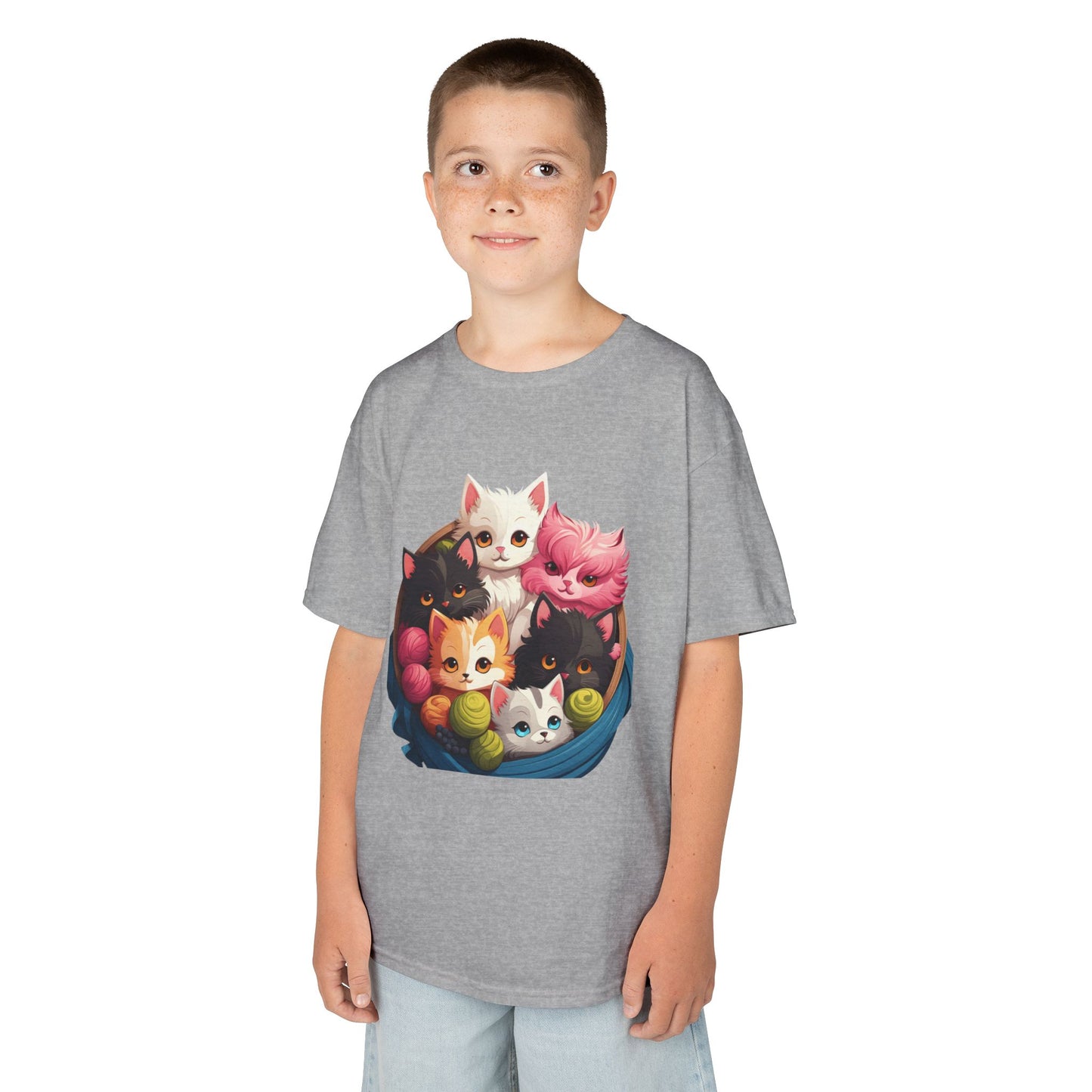 Adorable Cat-Themed Kids Heavy Cotton Tee - Perfect for Animal Lovers, Birthday Gifts, Everyday Wear, Celebration Attire, Cat Enthusiasts