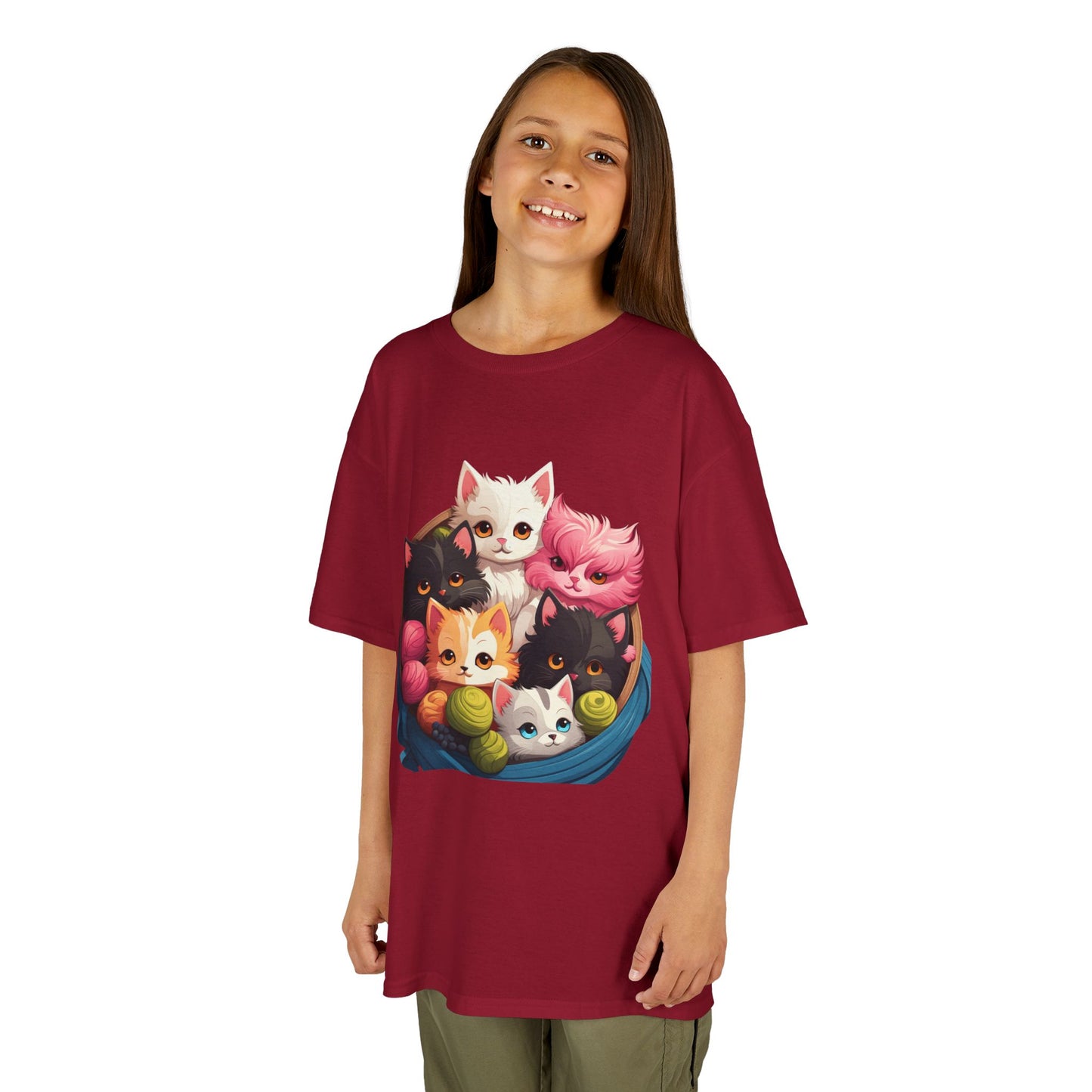 Adorable Cat-Themed Kids Heavy Cotton Tee - Perfect for Animal Lovers, Birthday Gifts, Everyday Wear, Celebration Attire, Cat Enthusiasts