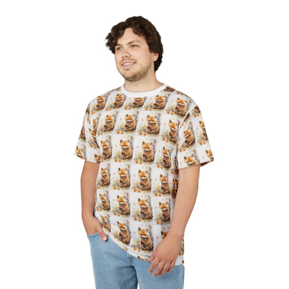 All-Over Print Ginger Cat Pattern Tee — Cute Kitty Repeat Design