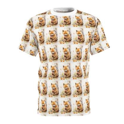 All-Over Print Ginger Cat Pattern Tee — Cute Kitty Repeat Design