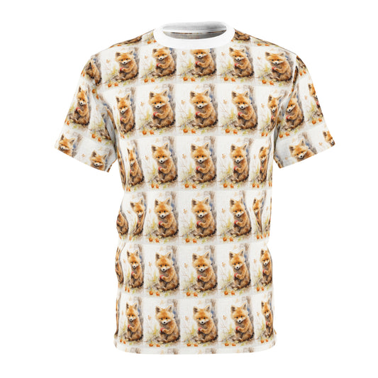 All-Over Print Ginger Cat Pattern Tee — Cute Kitty Repeat Design