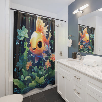 Whimsical Goldfish Shower Curtain, Fun Bathroom Decor, Kids Bathroom Accessory, Gift for Fish Lovers, Playful Home Decor