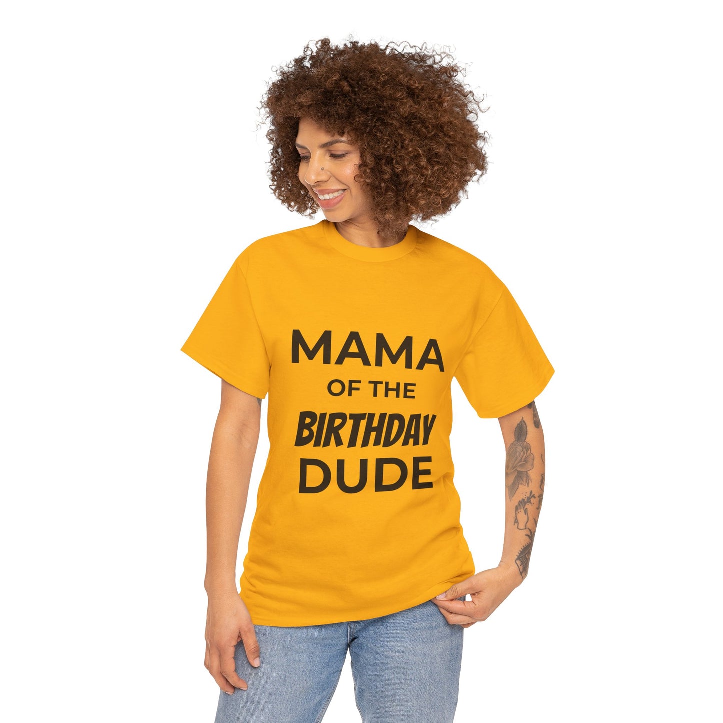 Mama of the Birthday Dude Unisex Heavy Cotton Tee, Birthday Gift Shirt, Mama Tee, Funny Mom T-Shirt, Family Celebration Shirt