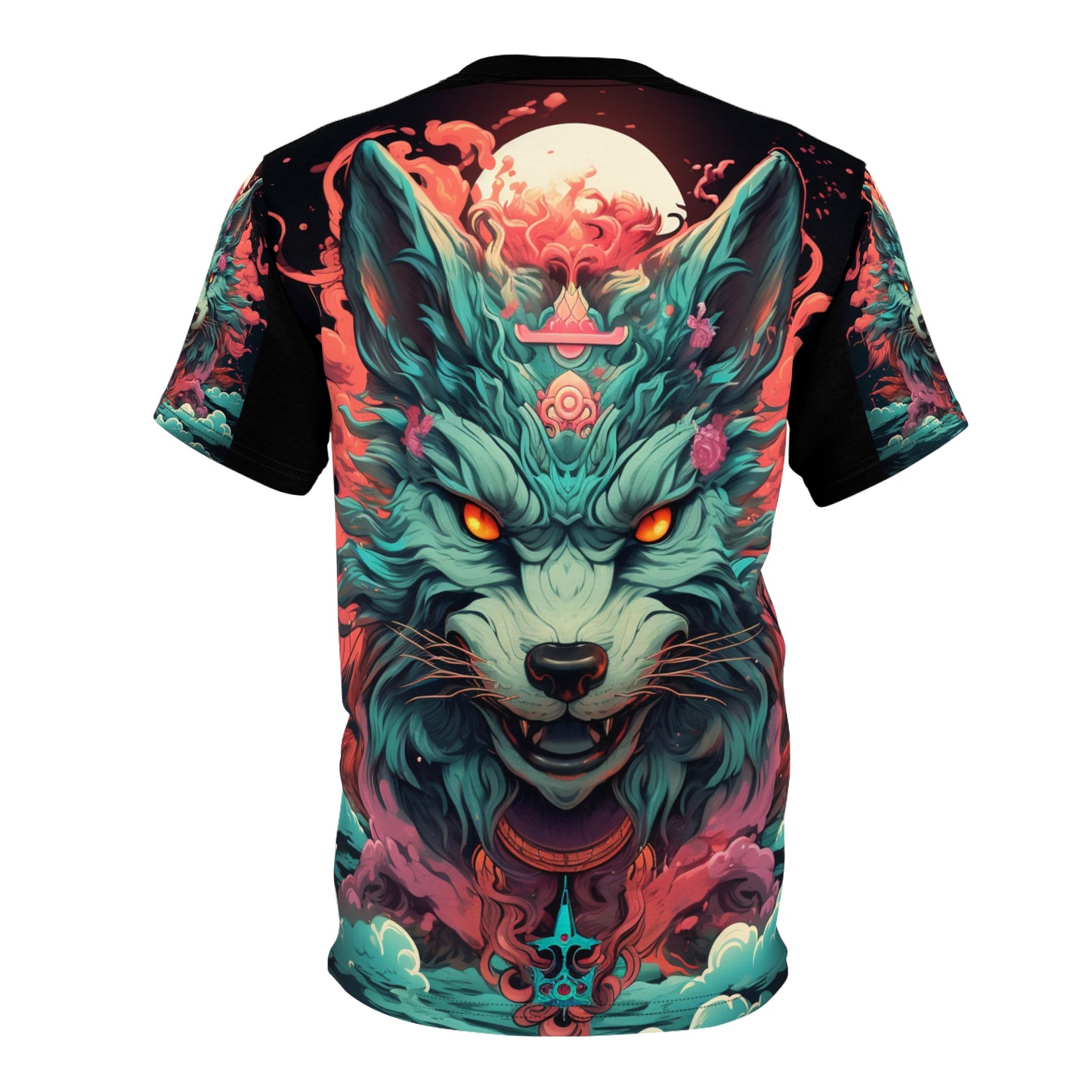 Mystic Wolf All-Over Print Tee — Neon Fox Spirit Graphic Shirt