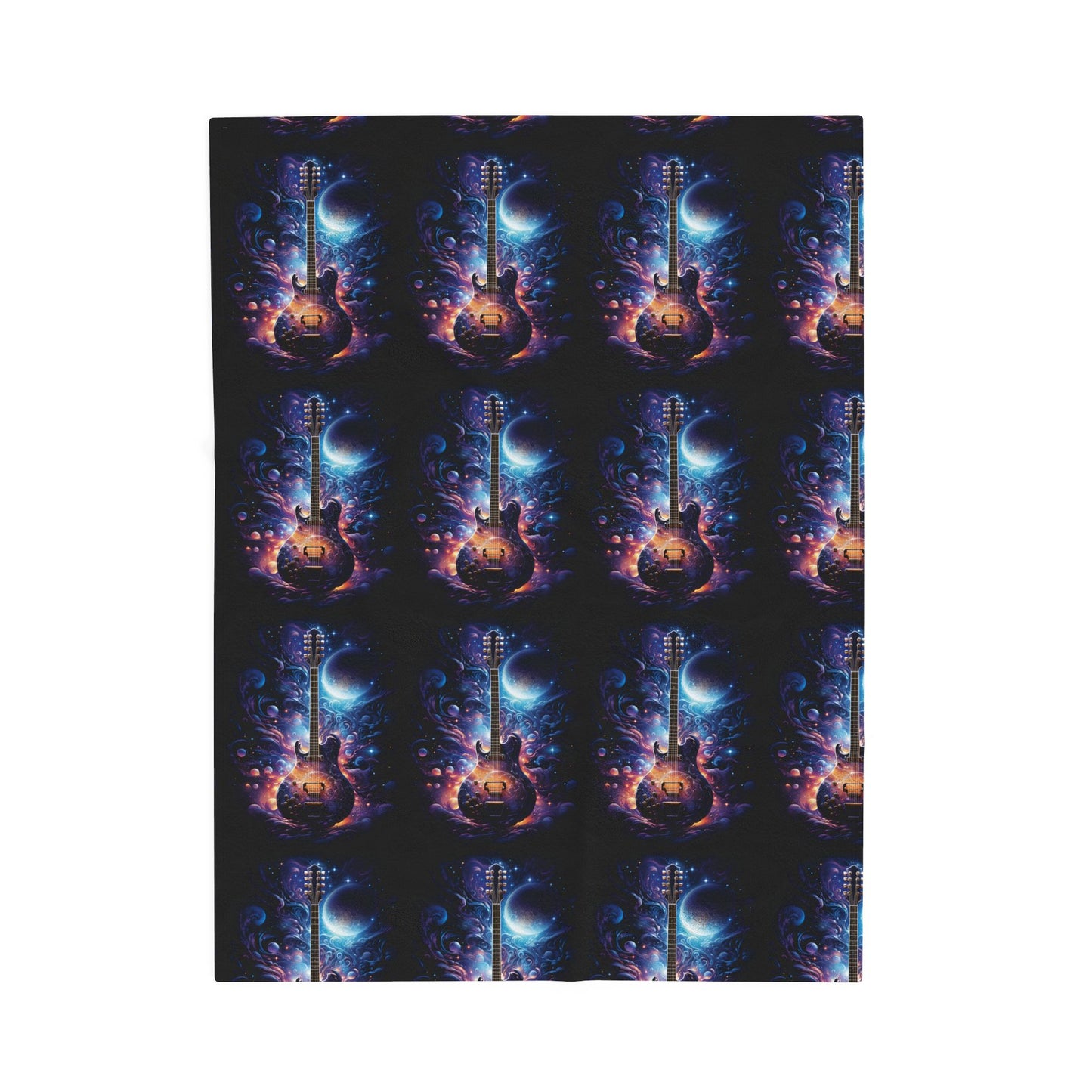 Cosmic Guitar Velveteen Plush Blanket | Soft Throw for Music Lovers, Warm Home Decor, Gift for Musicians, Starry Night Blanket