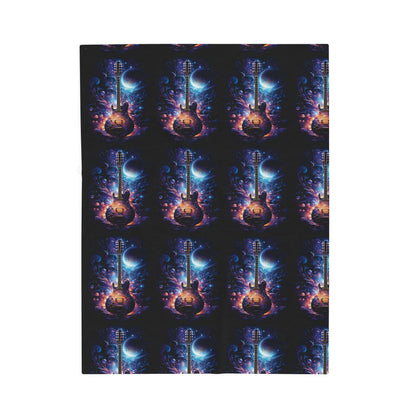 Cosmic Guitar Velveteen Plush Blanket | Soft Throw for Music Lovers, Warm Home Decor, Gift for Musicians, Starry Night Blanket