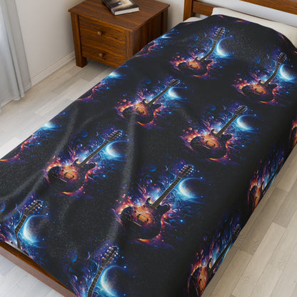 Cosmic Guitar Velveteen Plush Blanket | Soft Throw for Music Lovers, Warm Home Decor, Gift for Musicians, Starry Night Blanket