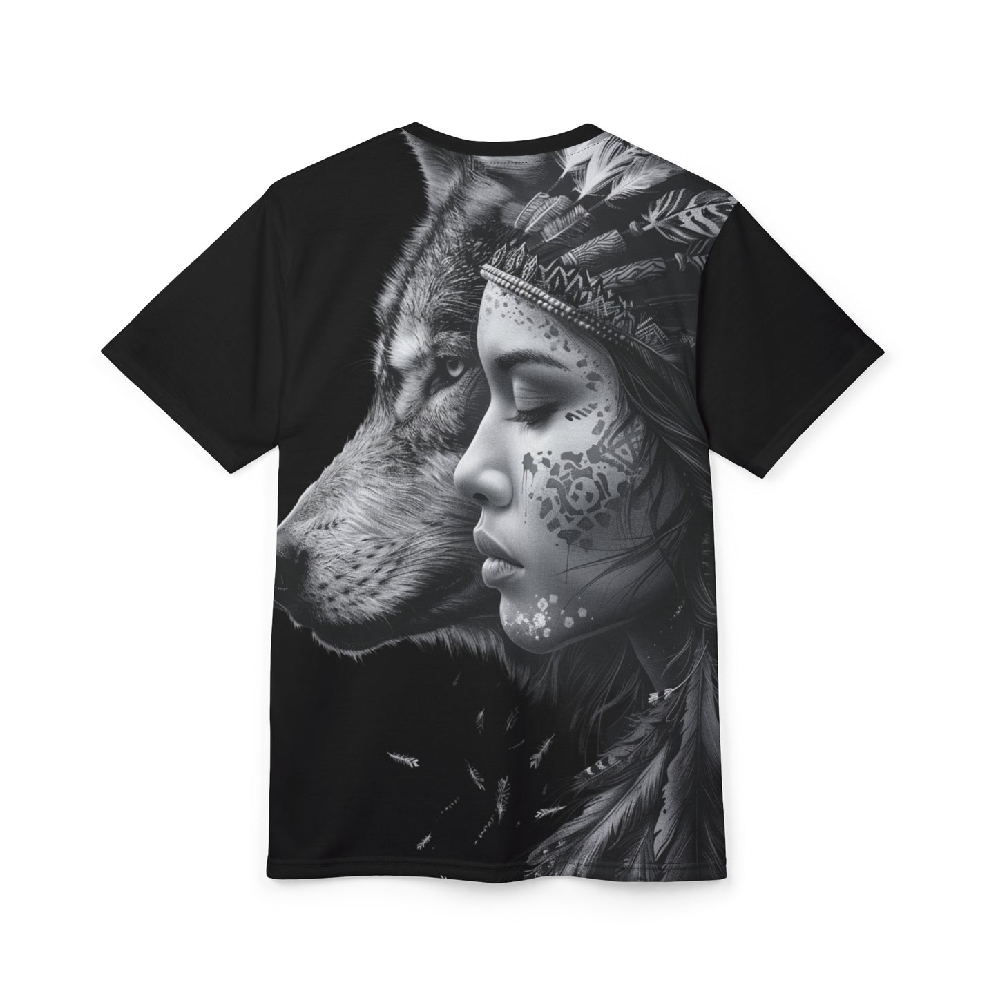 Wolf Spirit Tee — Tribal Woman & Wolf All-Over Print Shirt