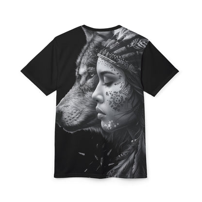 Wolf Spirit Tee — Tribal Woman & Wolf All-Over Print Shirt