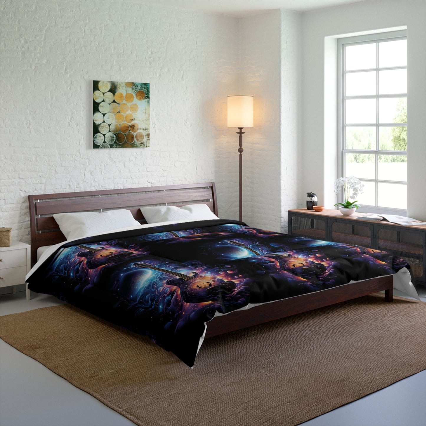 Guitar Galaxy Comforter, Cozy Bedding, Music Lover Gift, Space Decor, Celestial Bedroom, Unique Quilt