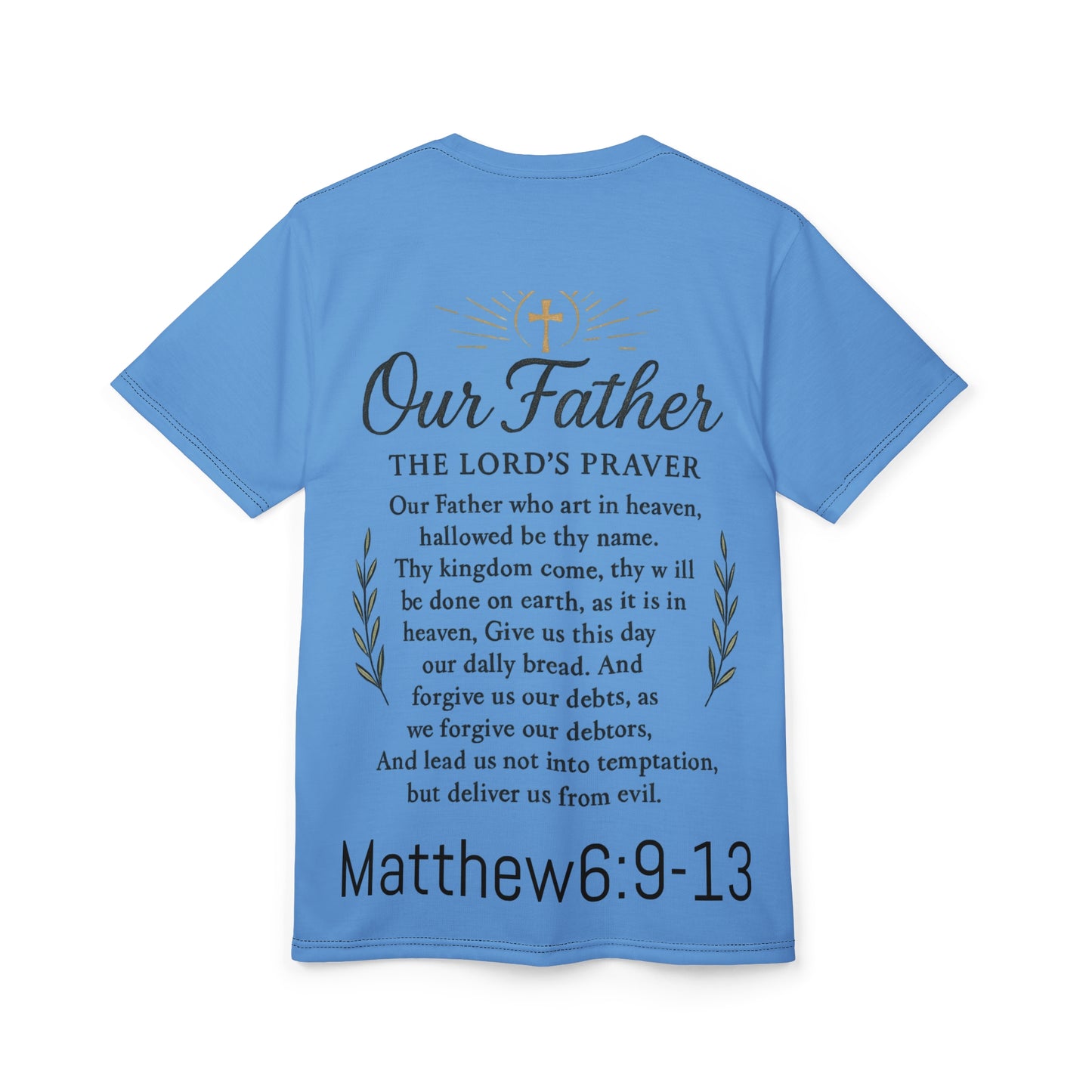 Easter Cross Tee — Rose-Wrapped Cross with Lambs All-Over Print