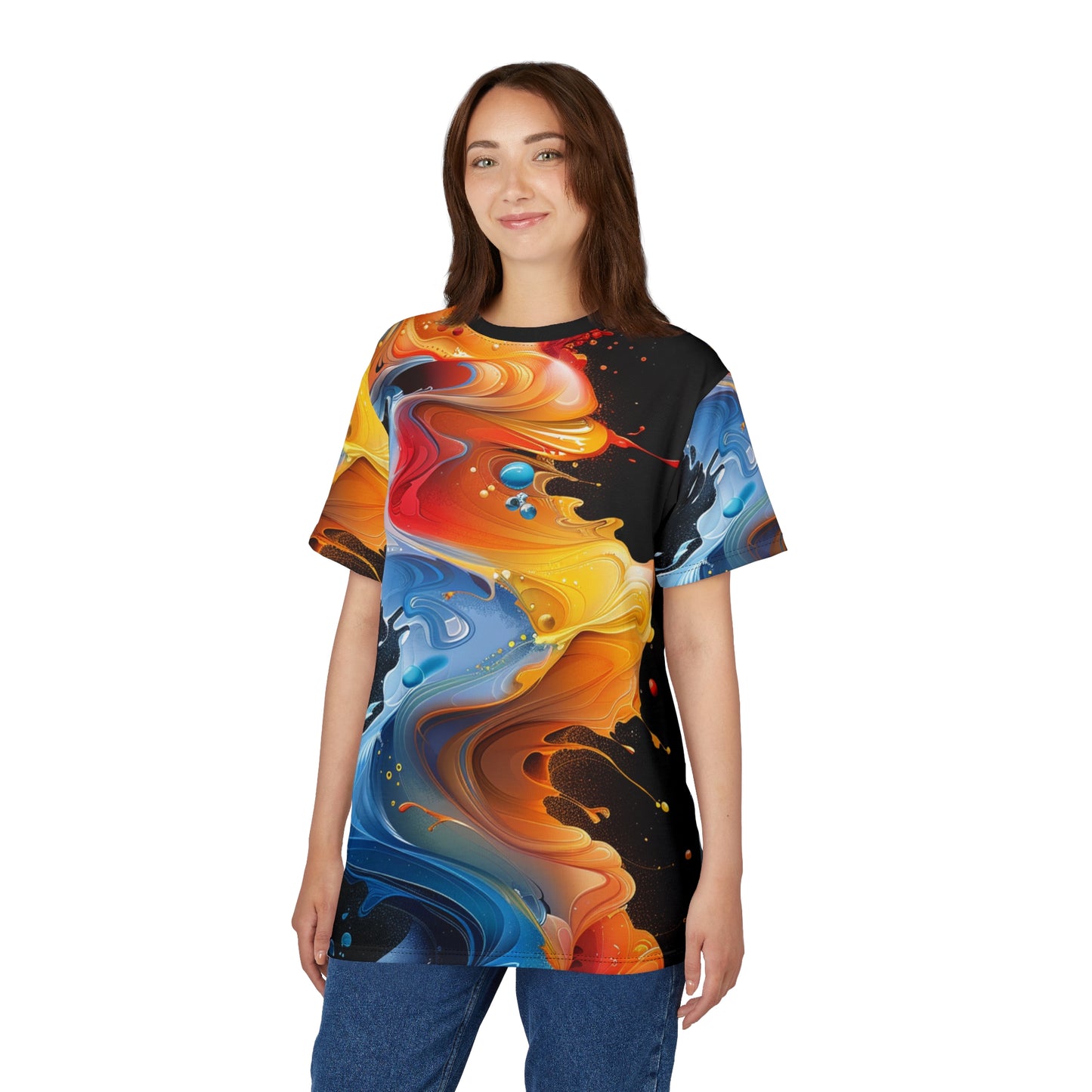 Abstract Colorwave Tee — All-Over Print Fluid Art T-Shirt