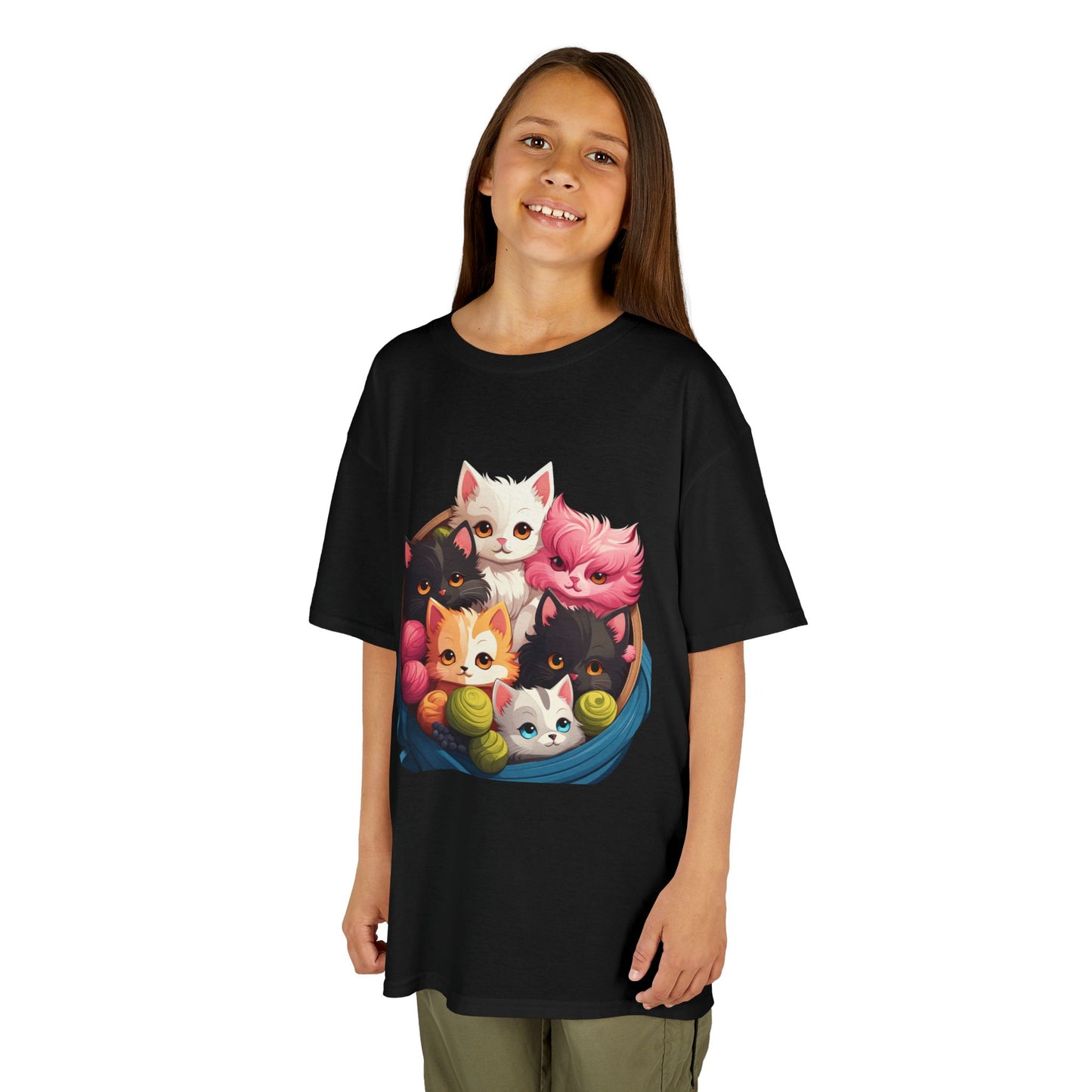 Adorable Cat-Themed Kids Heavy Cotton Tee - Perfect for Animal Lovers, Birthday Gifts, Everyday Wear, Celebration Attire, Cat Enthusiasts