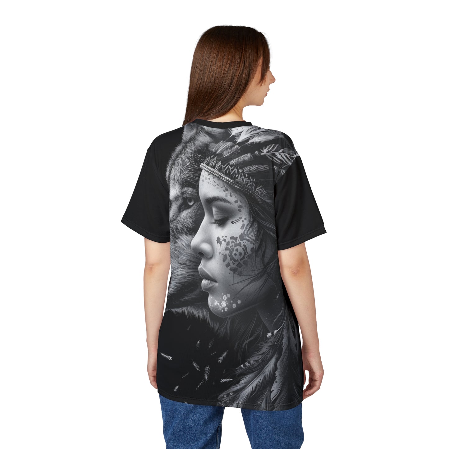 Wolf Spirit Tee — Tribal Woman & Wolf All-Over Print Shirt