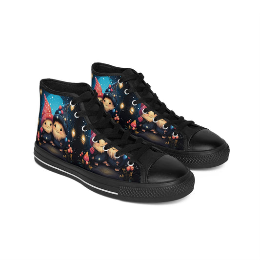 Whimsical Women Classic Sneakers with Gnome Design, Unique Casual Footwear, Perfect for Gift Giving, Spring Celebrations, Everyday Wear