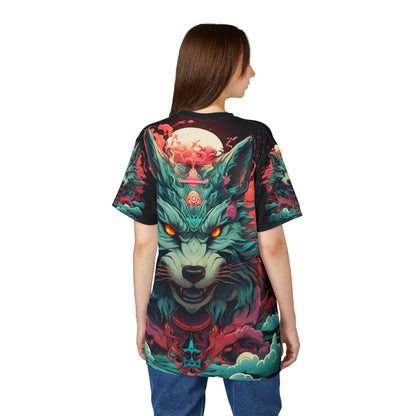 Mystic Wolf All-Over Print Tee — Neon Fox Spirit Graphic Shirt