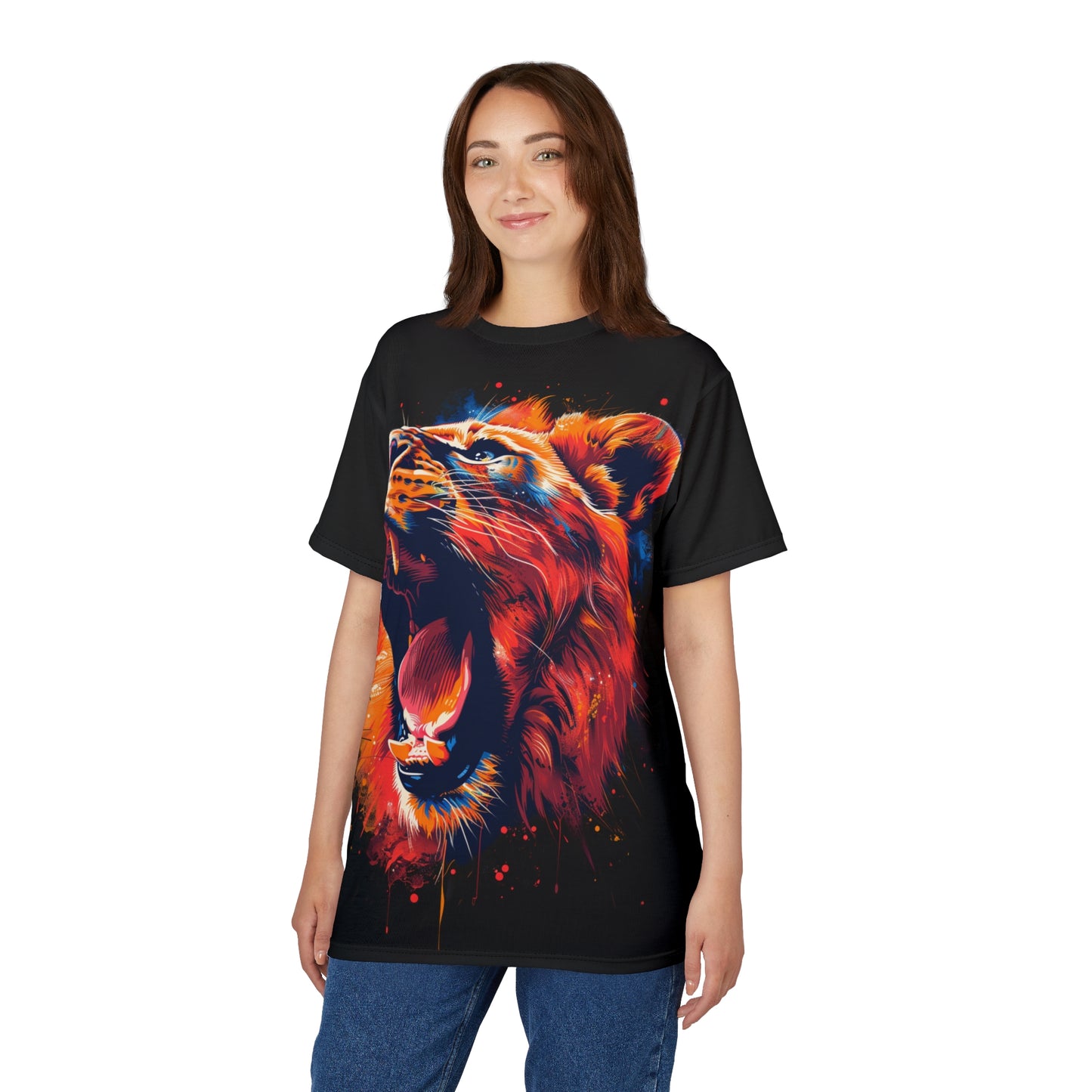 Roaring Neon Lion T-Shirt – Vibrant Wildlife Graphic Tee
