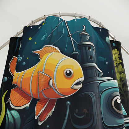 Whimsical Ocean Shower Curtain, Nautical Bathroom Decor, Fun Fish Design, Aqua Home Accessories, Sea Life Gift Idea