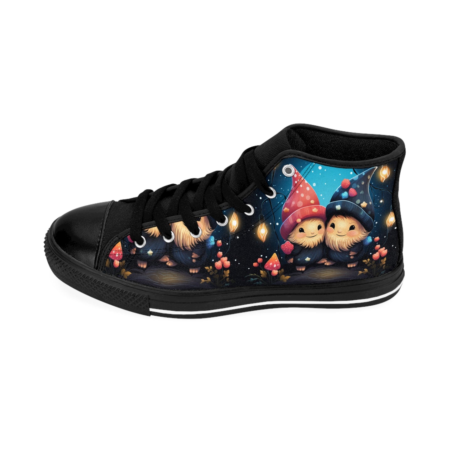 Whimsical Women Classic Sneakers with Gnome Design, Unique Casual Footwear, Perfect for Gift Giving, Spring Celebrations, Everyday Wear